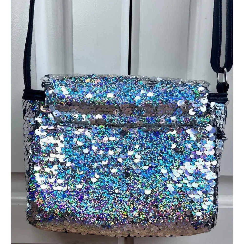 Justice Girl’s Crossbody Sequin Silver Purse Bag
